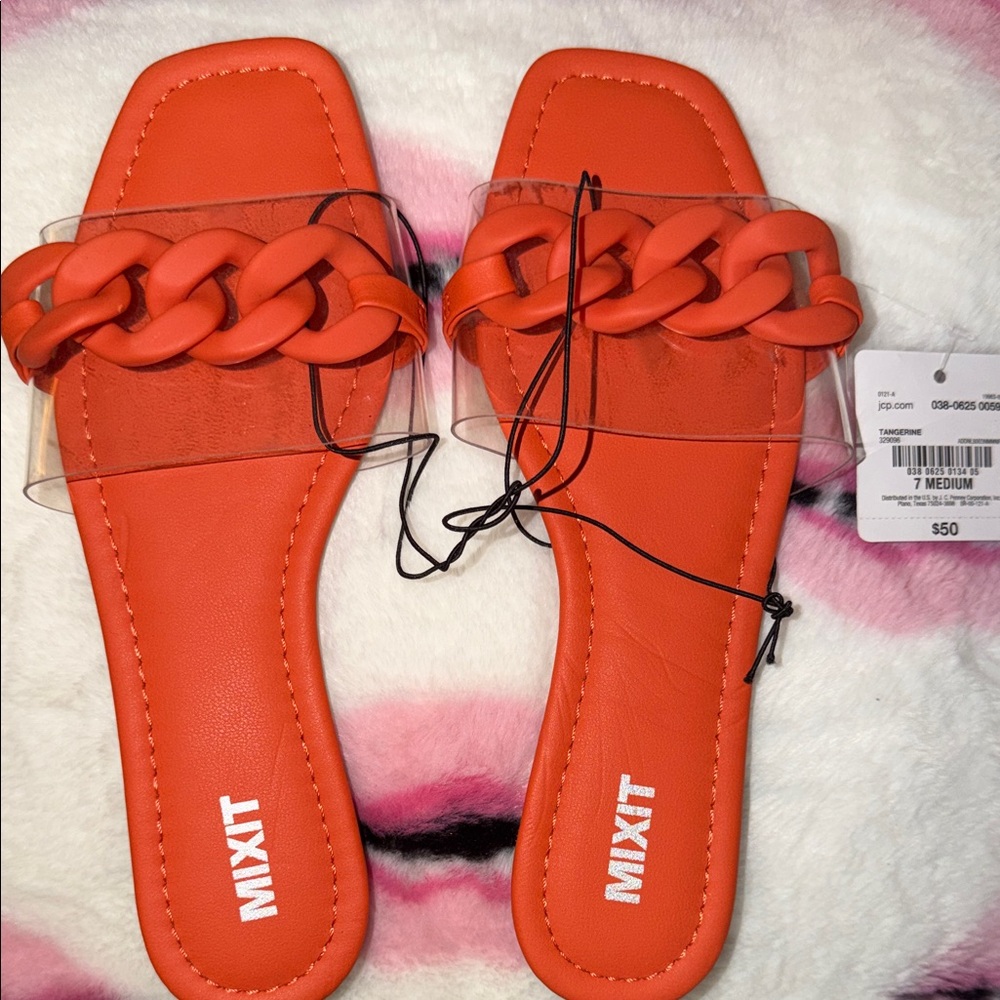 Mixit Women's Vibrant Orange Chain Sandals